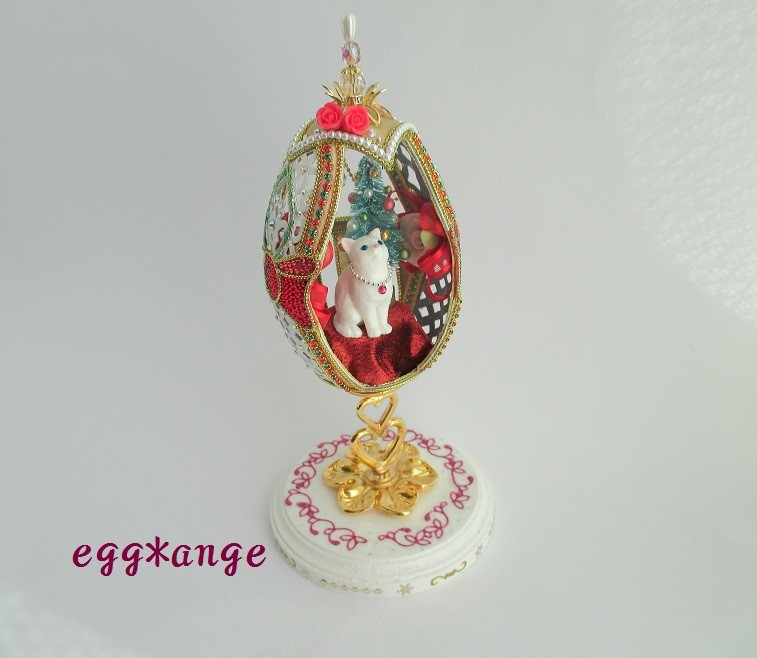 エッグアート＊白猫＊ねこ＊ネコ＊クリスマス