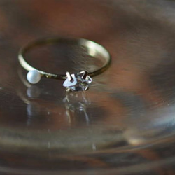 ハーキマーダイヤモンドと淡水パールのリング・真鍮 6枚目の画像