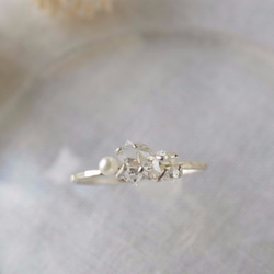 ハーキマーダイヤモンドと淡水パールのボリュームリング・シルバー 2枚目の画像