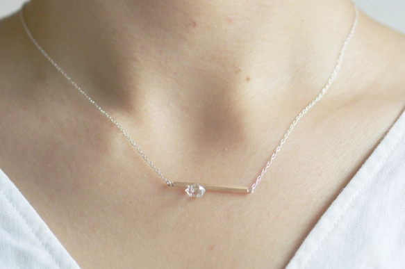 ハーキマーダイヤモンドのスティックネックレス・シルバー 4枚目の画像