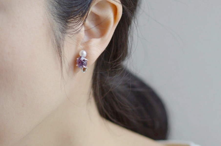 アメシスト原石パールイヤリング〈片耳〉