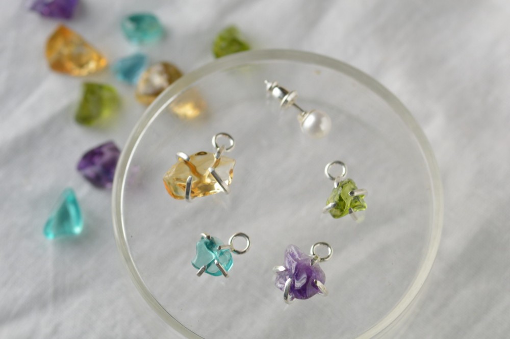 シトリン原石パールピアス〈片耳〉