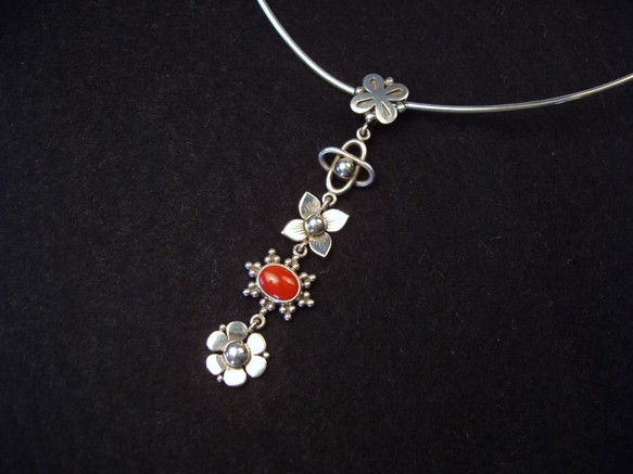 SV950ペンダント/赤珊瑚　+SV950チョーカー