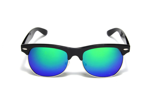 太陽眼鏡│黑色眉架墨鏡│藍綠色反光鏡片│抗UV400│2is SeanS10 第7張的照片