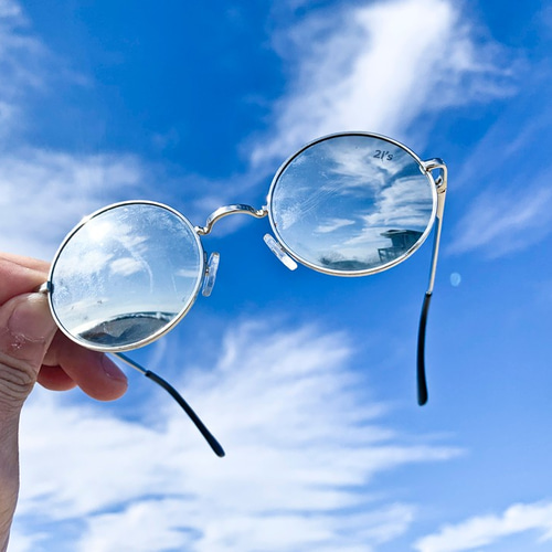 偏光サングラス│レトロラウンドフレーム│シルバー反射レンズ│Anti  