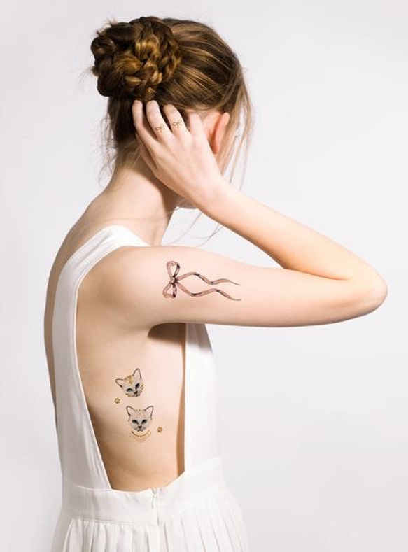 【PAPERSELF】Tattoo Me 粉色蝴蝶結 手繪 點點 金屬 刺青 紋身貼紙 Ballerina 2入 第1張的照片