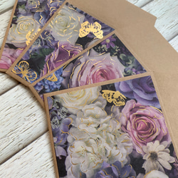 ミニ　スクエア封筒　クラフト紙　ゴールド箔入り　ボタニカル　花　3種類×4枚  12枚セット 4枚目の画像