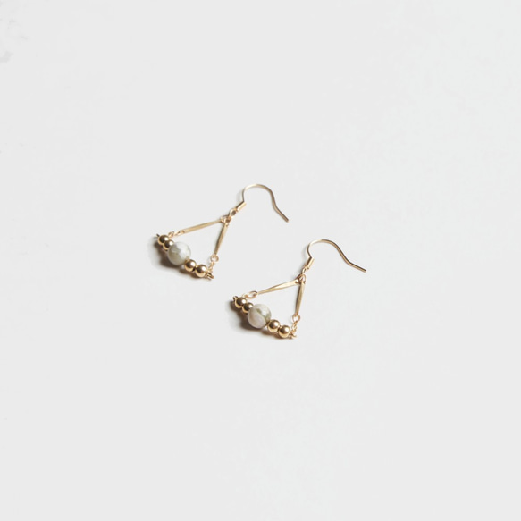 Jade ' triangle earring - 玉石黃銅三角耳環 第1張的照片