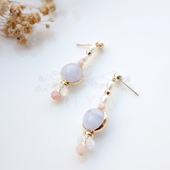 【k14gfピアス プレーンピアス】（青縞瑪瑙） 1枚目の画像