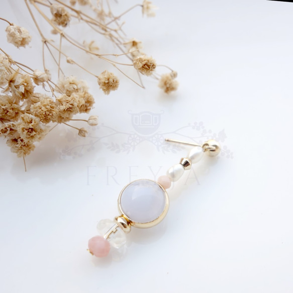 【k14gfピアス プレーンピアス】（青縞瑪瑙） 2枚目の画像