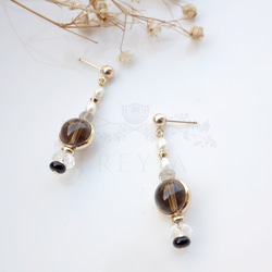 【k14gfピアス プレーンピアス】（スモーキークォーツ） 2枚目の画像