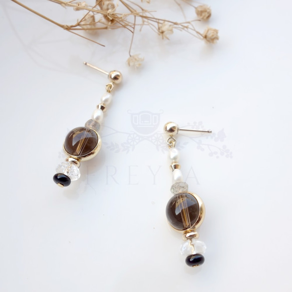 【k14gfピアス プレーンピアス】（スモーキークォーツ） 2枚目の画像