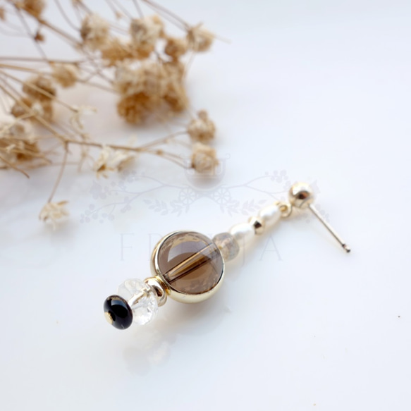 【k14gfピアス プレーンピアス】（スモーキークォーツ） 3枚目の画像
