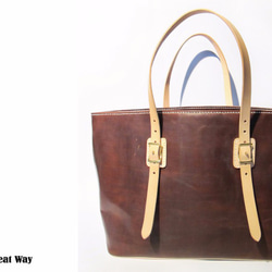 手作りの革 - シンプルできちんとしたトートバッグ 2枚目の画像