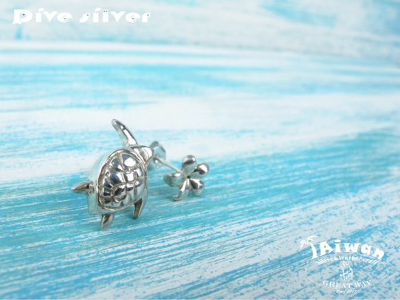 【Diving silver】925銀海洋潛水銀飾--迷你海龜耳環 第2張的照片