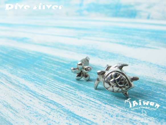 【Diving silver】925銀海洋潛水銀飾--迷你海龜耳環 第3張的照片