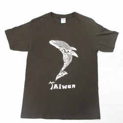 [独占商品]マオリトーテムスタイル绢プリントダイビングコットンTシャツ - クジラ 2枚目の画像