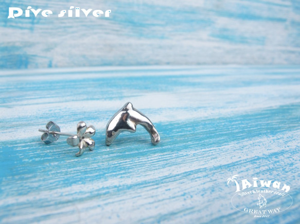 【Diving silver】925銀海洋潛水銀飾--跳躍海豚耳環 第2張的照片