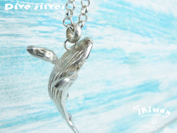925銀海洋潛水銀飾--立體大翅鯨墜飾 第5張的照片
