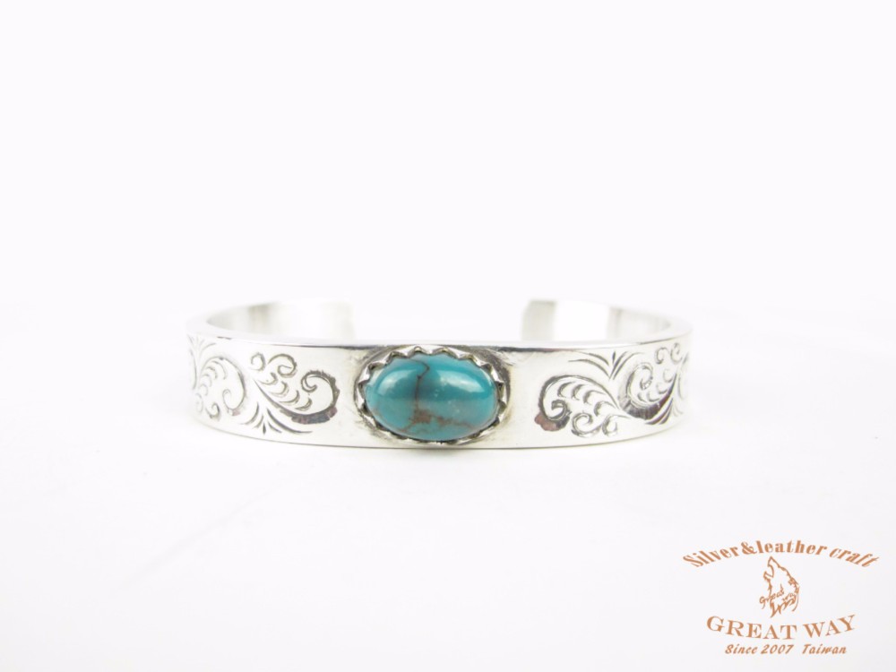 [ナバホターコイズターコイズシリーズ]インドのシルバー925シルバー手作りのシルバージュエリー - 手彫り唐草ターコイズブレスレ