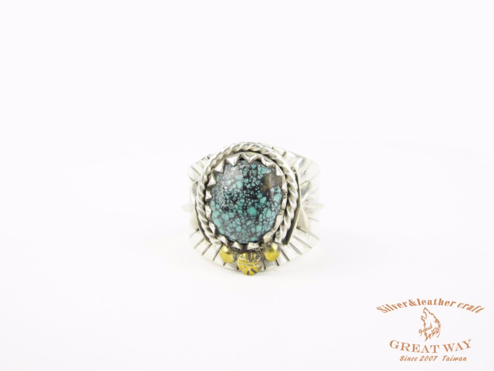 [ナバホターコイズターコイズシリーズ]インドのシルバー925シルバー手作りのシルバージュエリー - ターコイズリング