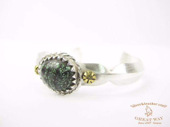 【Navajo Turquoise 印第安銀飾綠松石系列】925銀手工銀飾--綠松石拉絲手環 第6張的照片
