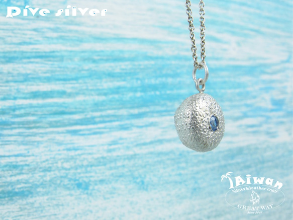 【Diving silver】925銀海洋潛水銀飾--鑽石海膽項鍊 第3張的照片