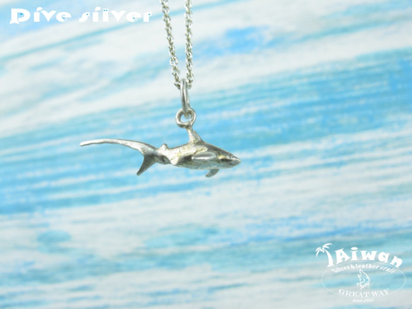 [925]ダイビング銀銀銀オーシャンダイビング - ミニ3D脱穀サメのネックレス 5枚目の画像