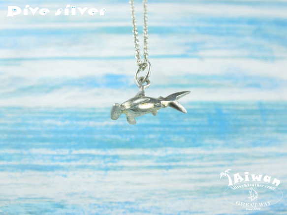 【Diving silver】925銀海洋潛水銀飾--迷你3D鎚頭鯊項鍊 第4張的照片