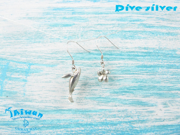 【Diving silver】925銀海洋潛水銀飾--迷你3D大翅鯨耳環 第1張的照片