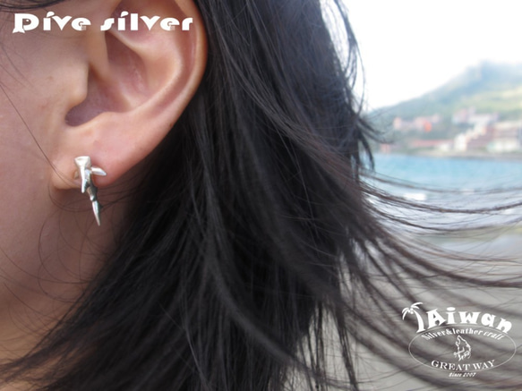 【Diving silver】925銀海洋潛水銀飾--迷你3D鯨鯊耳環 第5張的照片