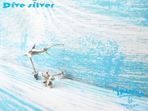 【Diving silver】925銀海洋潛水銀飾--迷你3D長尾鯊耳環 第2張的照片