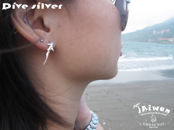 【Diving silver】925銀海洋潛水銀飾--迷你3D長尾鯊耳環 第5張的照片