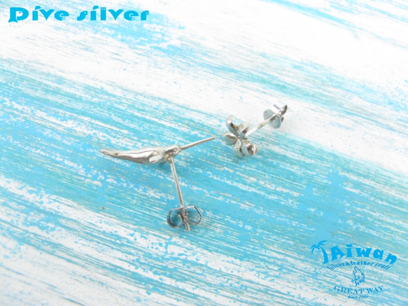 【Diving silver】925銀海洋潛水銀飾--迷你3D獨角鯨耳環 第1張的照片