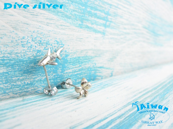 【Diving silver】925銀海洋潛水銀飾--迷你3D鯊魚耳環 第2張的照片