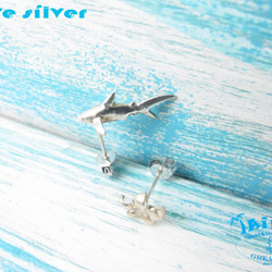 【Diving silver】925銀海洋潛水銀飾--迷你3D鯊魚耳環 第3張的照片