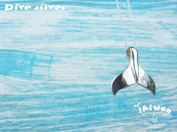 【Diving silver】925銀海洋潛水銀飾--手工雕刻鯨魚尾墜飾 第3張的照片