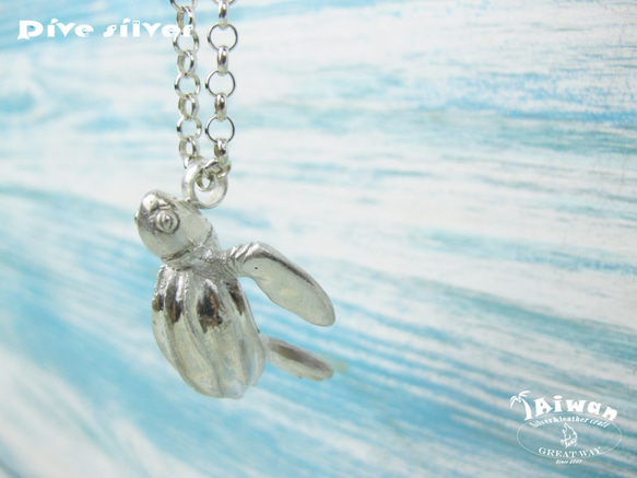 【Diving silver】925銀海洋潛水銀飾--立體寫實棱皮龜墜飾 第3張的照片
