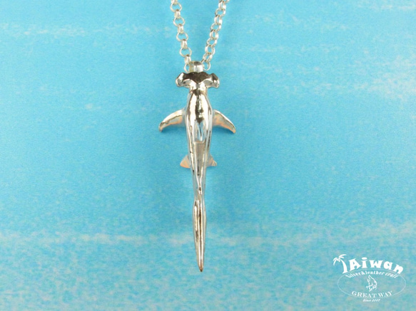 【Diving silver】925銀海洋潛水銀飾--立體鎚頭鯊墜飾(大) 第1張的照片