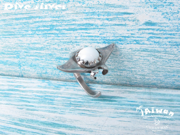 【Diving silver】925銀海洋潛水銀飾--硨磲魟魚戒指 第4張的照片