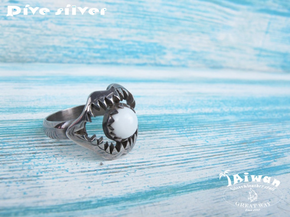 【Diving silver】925銀海洋潛水銀飾--硨磲鯊魚嘴戒指 第2張的照片