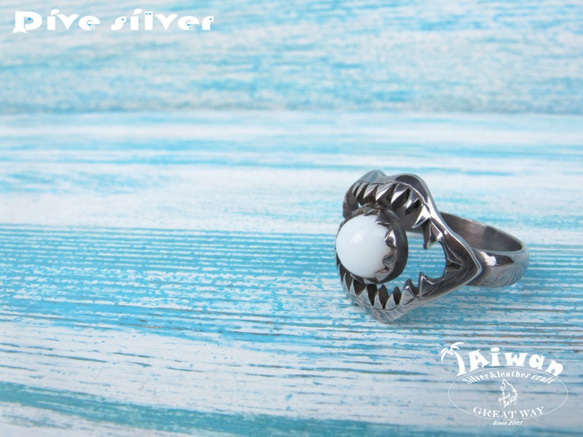 【Diving silver】925銀海洋潛水銀飾--硨磲鯊魚嘴戒指 第3張的照片