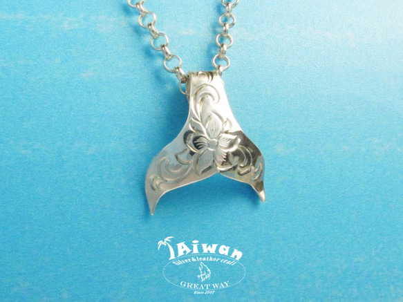 【Diving silver】925銀海洋潛水銀飾--雕花鯨魚尾 墜飾 第4張的照片
