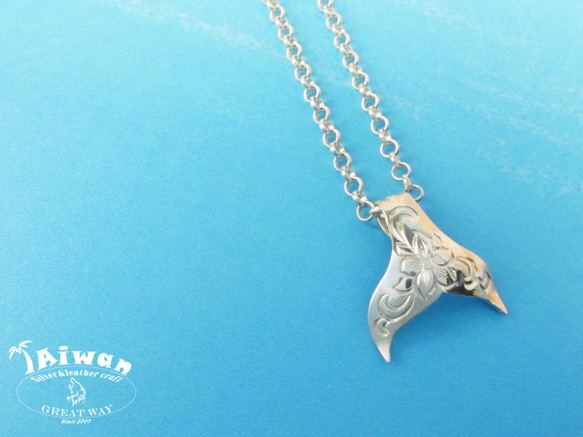 【Diving silver】925銀海洋潛水銀飾--雕花鯨魚尾 墜飾 第6張的照片