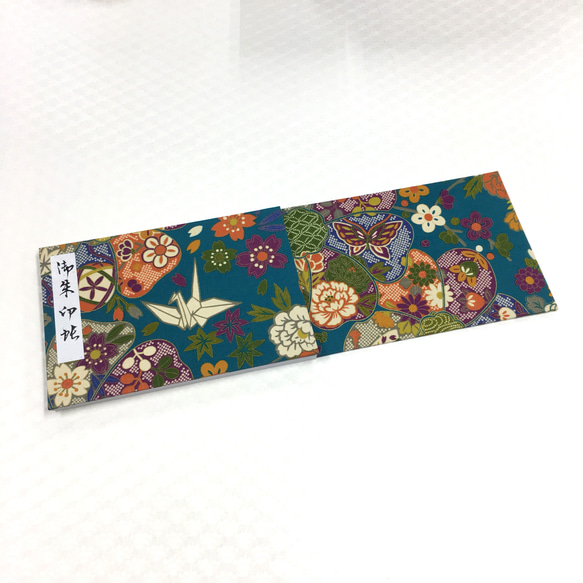 折り鶴と花模様/見開きタイプ御朱印帳 ジャバラノート 5枚目の画像