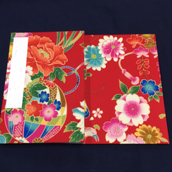 赤色 レトロな花とマリ模様/御朱印帳【大】 2枚目の画像
