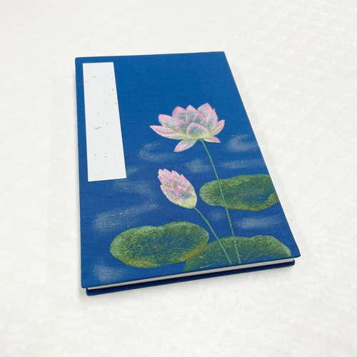 大サイズ】手描き一点物 蓮の花と水面/御朱印帳 ノート 工房 鶴
