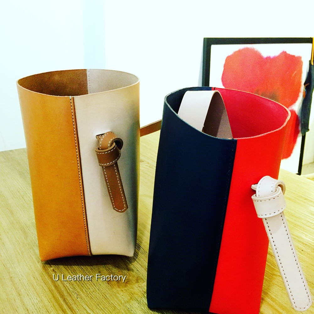 対照的なトートバッグ-牛革手作り（赤+青）