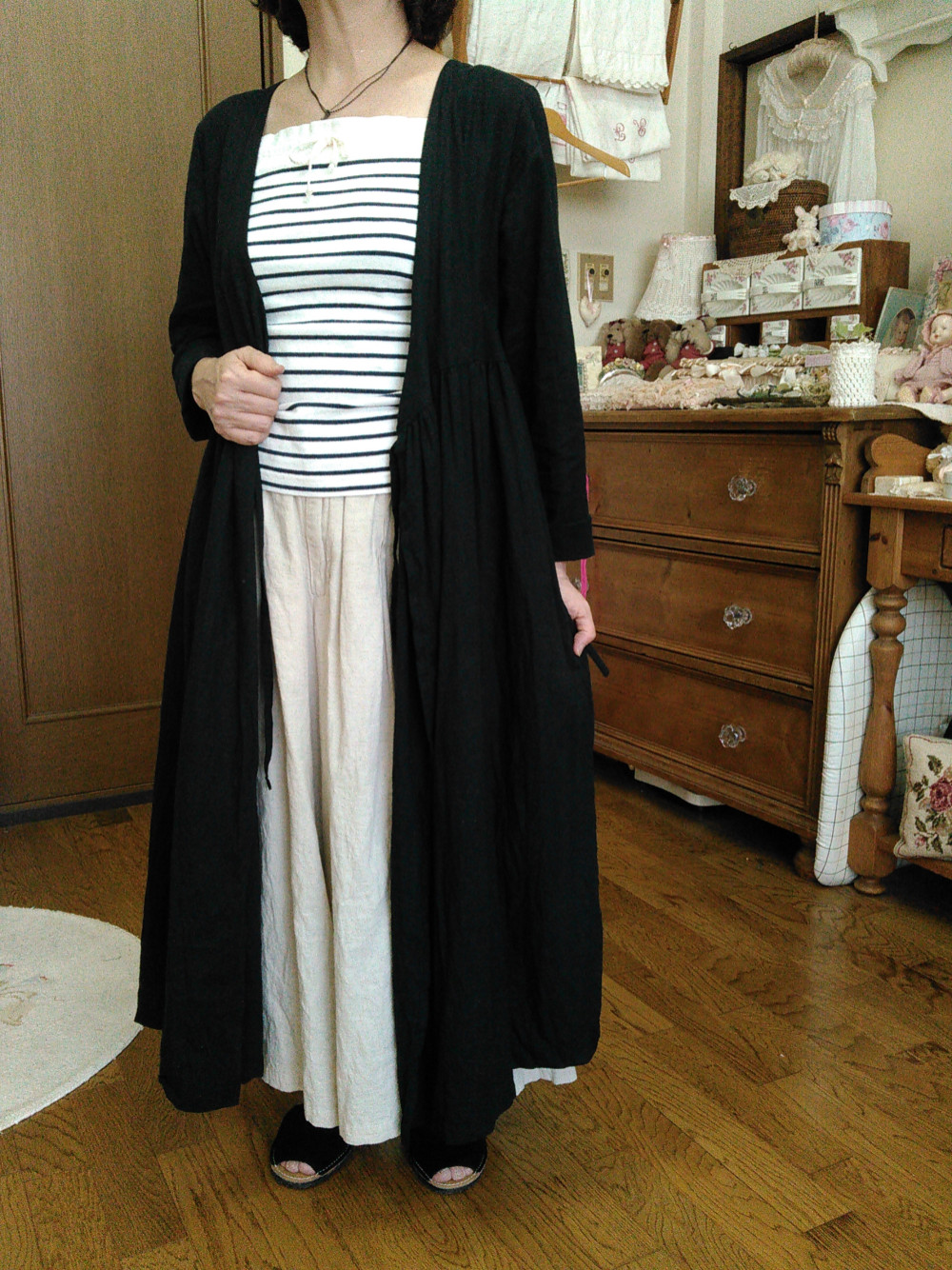 カシュクールワンピース　（黒の長袖）