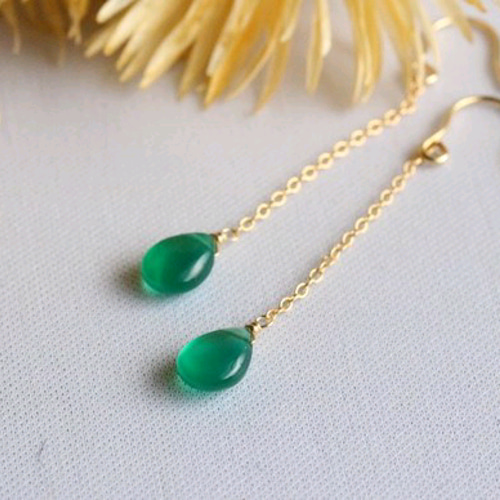 ポメころび様 グリーンオニキス シャンデリアフープイヤリング